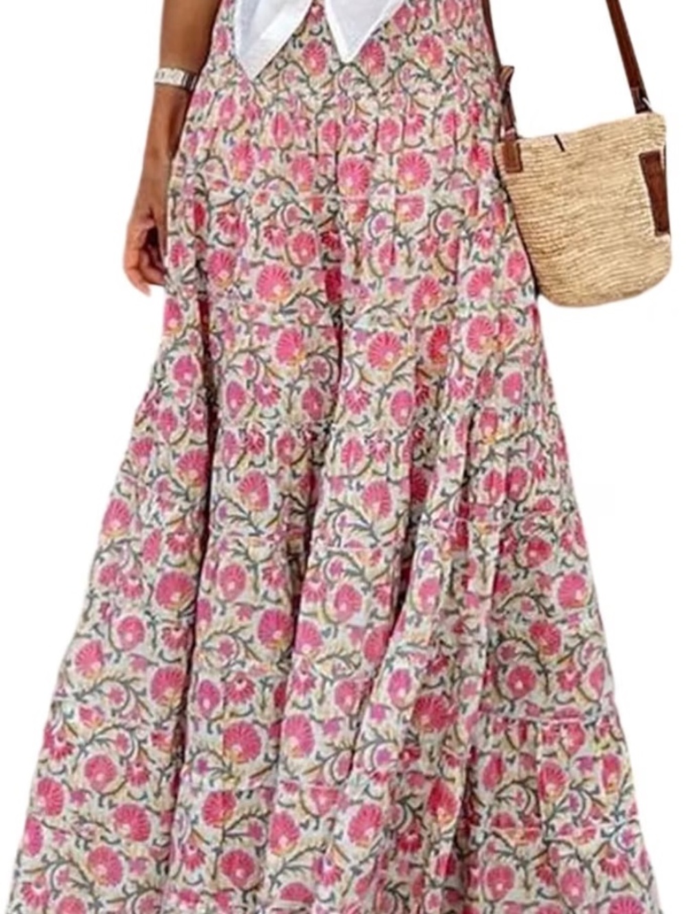 Womens Maxi Skirt Floral Print High Waist Elastic A Line Boho Beach Skirt